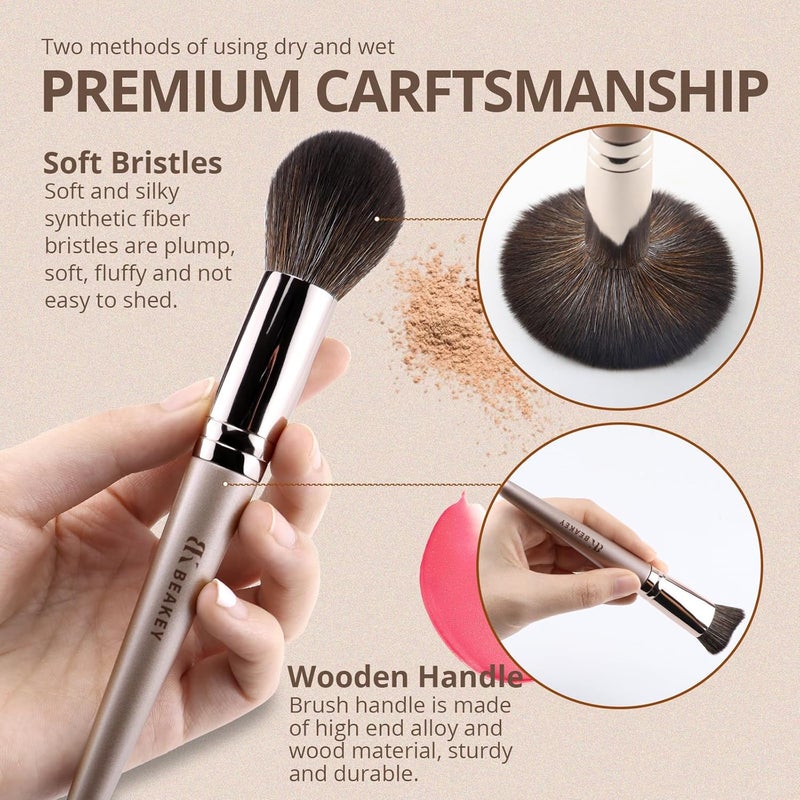 BEAKEY 12pcs Vegan Makeup Brush Set Soft high-density Taklon fibers,durable birch handles,zero shedding,easy to clean,perfect for creating any look - Image 3